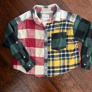 American Eagle Patchwork Plaid Flannel Shirt | Colorblock | Size S